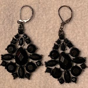 Black Dangle Earrings with Lever Back/2.5 Inches Long/Beaded Design/EUC